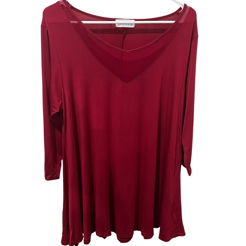 LARACE Crimson Red V-neck 3/4 Sleeve Slinky Flowing Blouse Women's Size Large